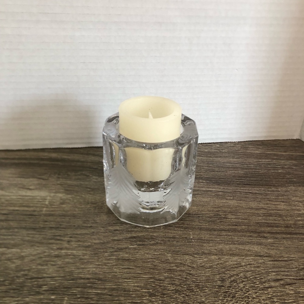 Vtg Clear Glass Votive Holder with Evergreen Design